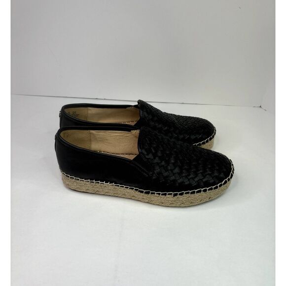 Sam Edelman Catherine Black Leather Platform Espadrille Slip On Shoes Gold - Picture 5 of 10